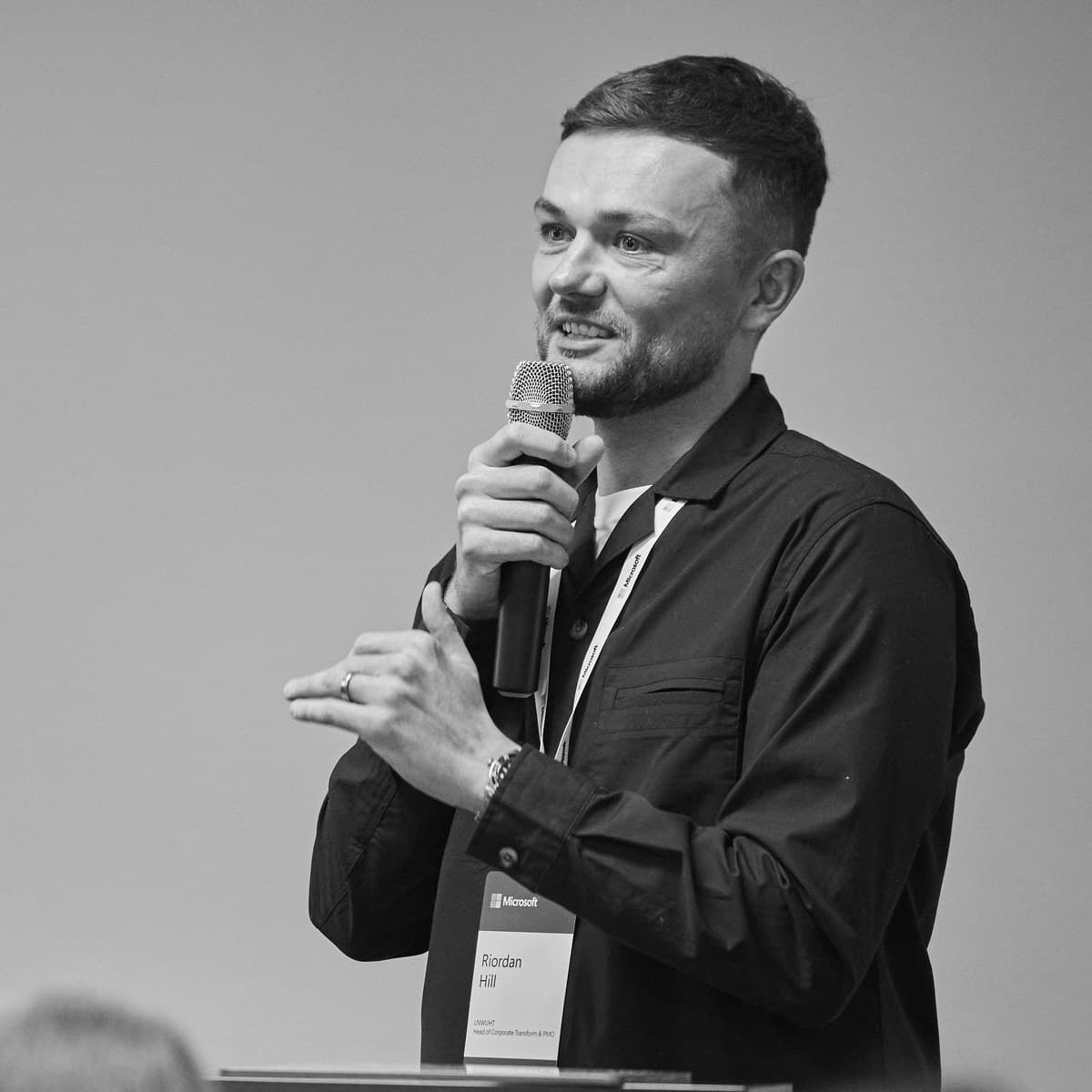 Riordan Hill presenting at a Microsoft event