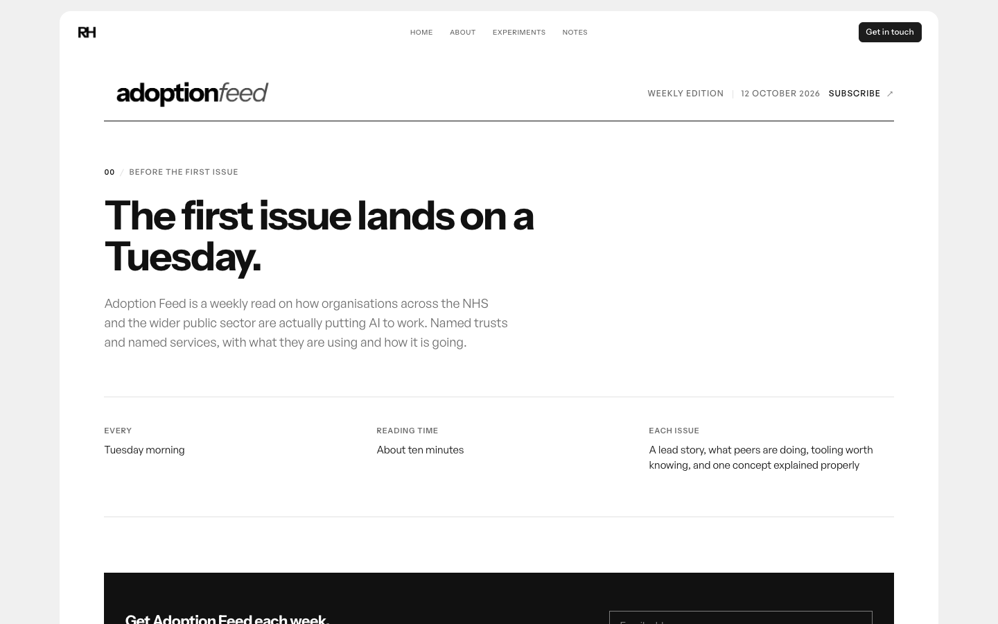 The page before the first issue, with the signup